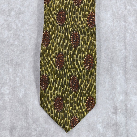 Joseph Abboud Green Brown Geometric Floral 100% Silk Men's Neck Tie NWOT - Picture 1 of 6